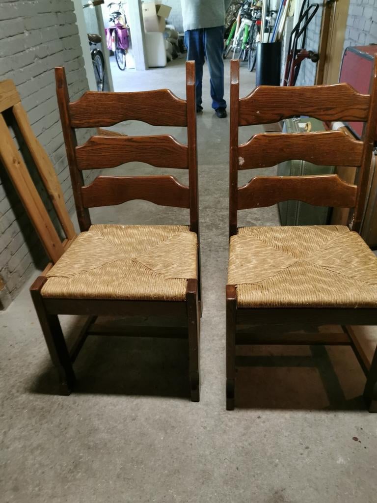 Retro 2 eetkamer eiken stoelen met rieten zitting, Ophalen