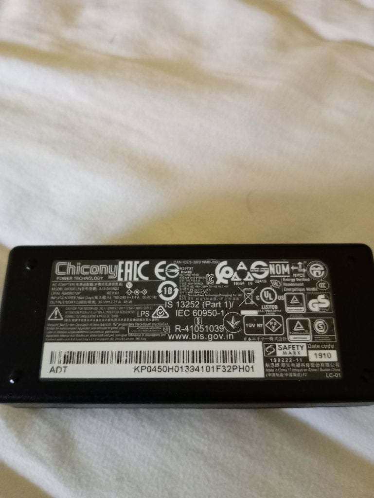 Acer / Chicony 45W Laptop Adapter, Ophalen of Verzenden, Zo goed als nieuw, Chicony