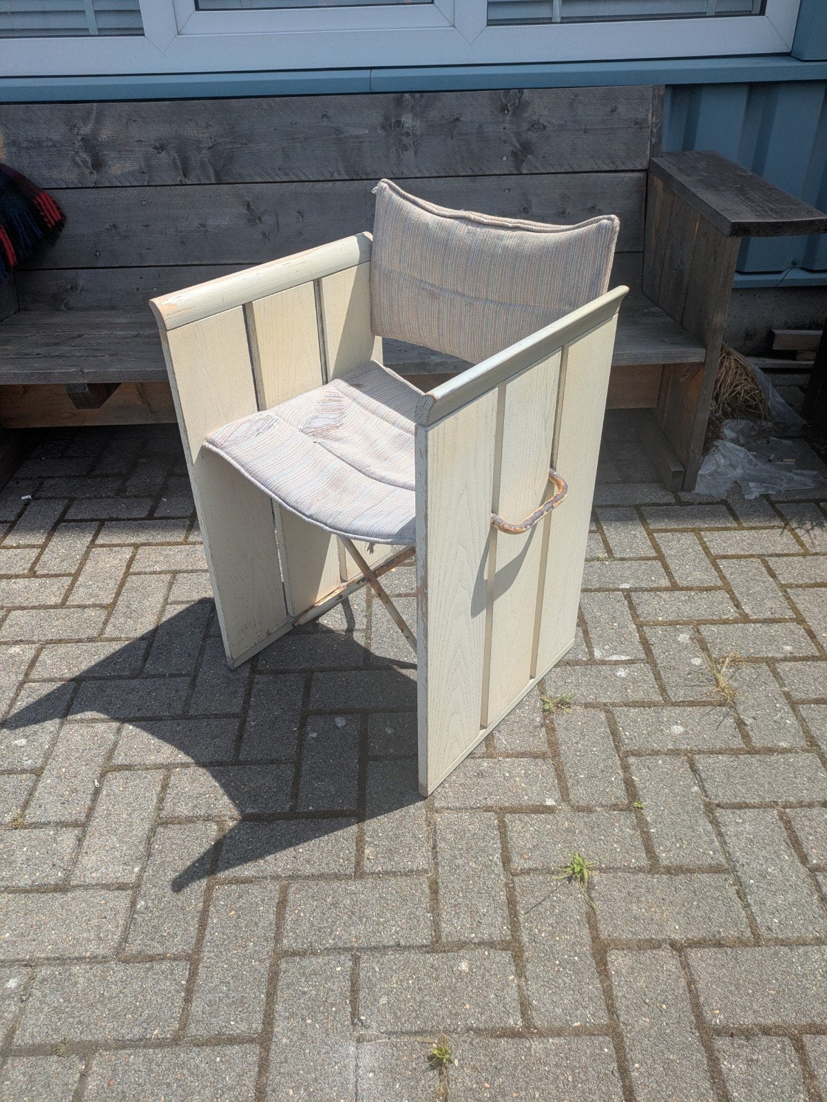 Vintage houten klapstoel met stoffen zitting, Huis en Inrichting, Ophalen, Overige kleuren, Geen idee, Geen idee