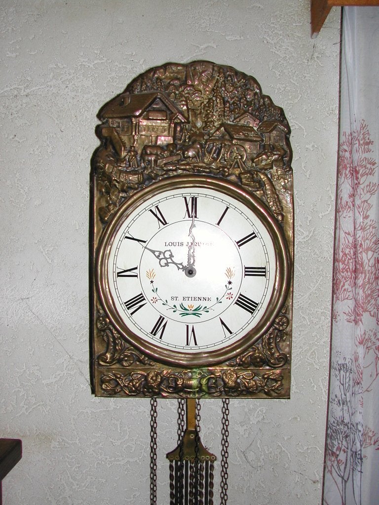 Comtoise klok met harpslinger en gewichten, Ophalen, Vintage, Analoog, Wandklok