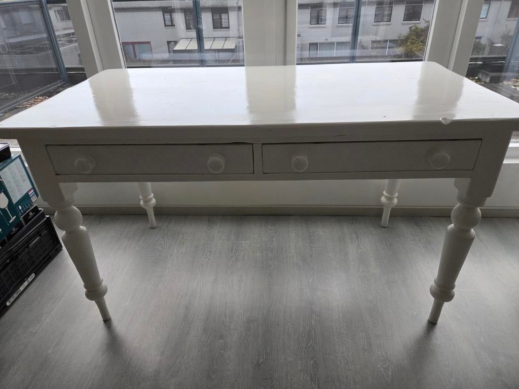 Witte eetkamertafel met lades, Huis en Inrichting, Tafels | Eettafels, Ophalen, Gebruikt, Rechthoekig, 50 tot 100 cm