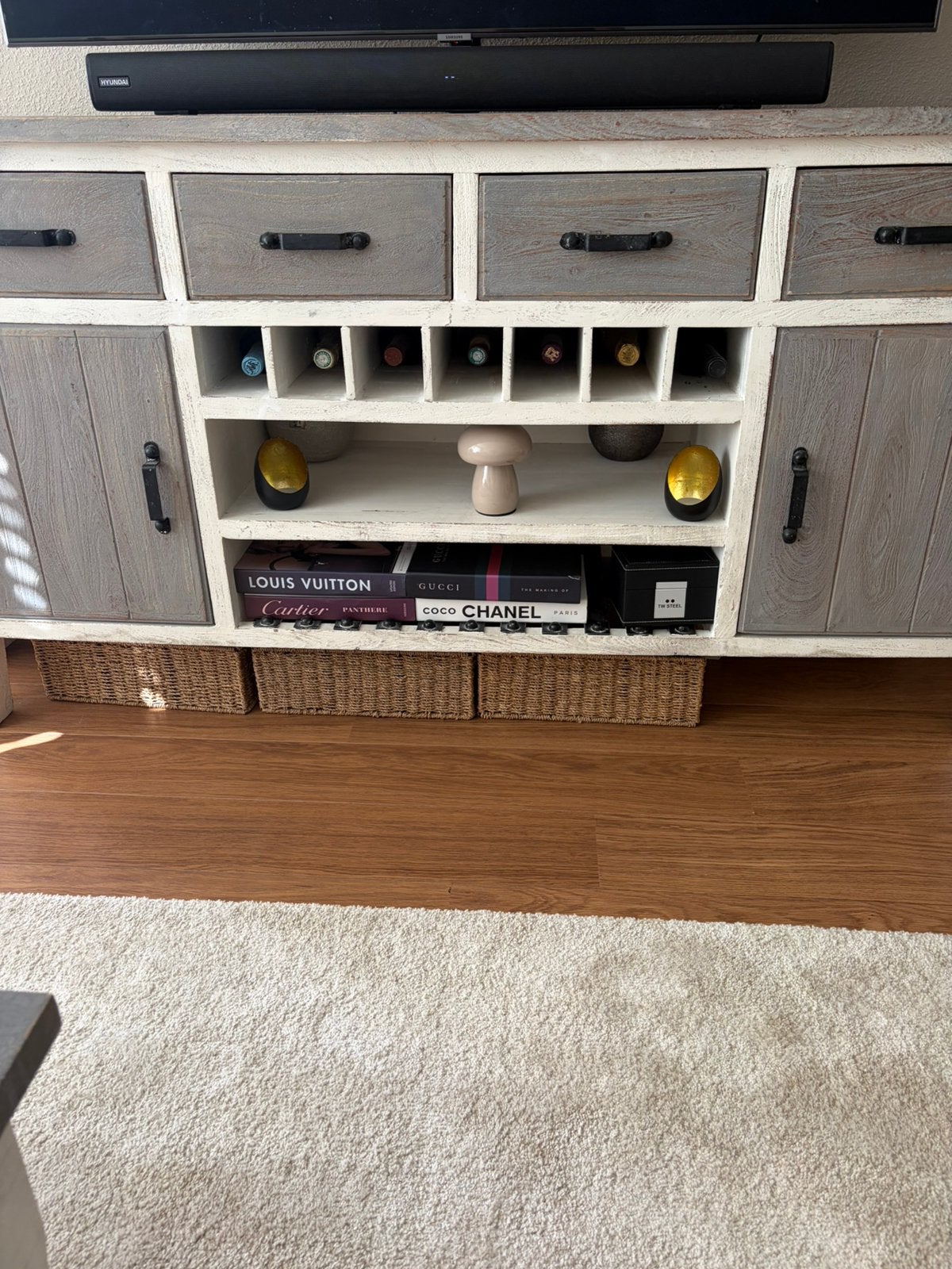 Riviera maison dressoir en salontafel, Ophalen, Gebruikt, Met lade(s), 150 tot 200 cm