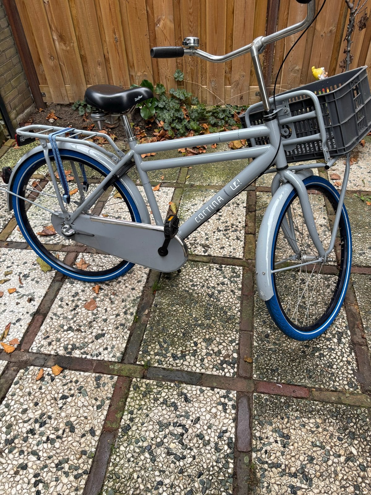 Cortina U4 Transportfiets - Grijs met Blauwe Banden, Terugtraprem, Gebruikt, 47 tot 50 cm, Versnellingen