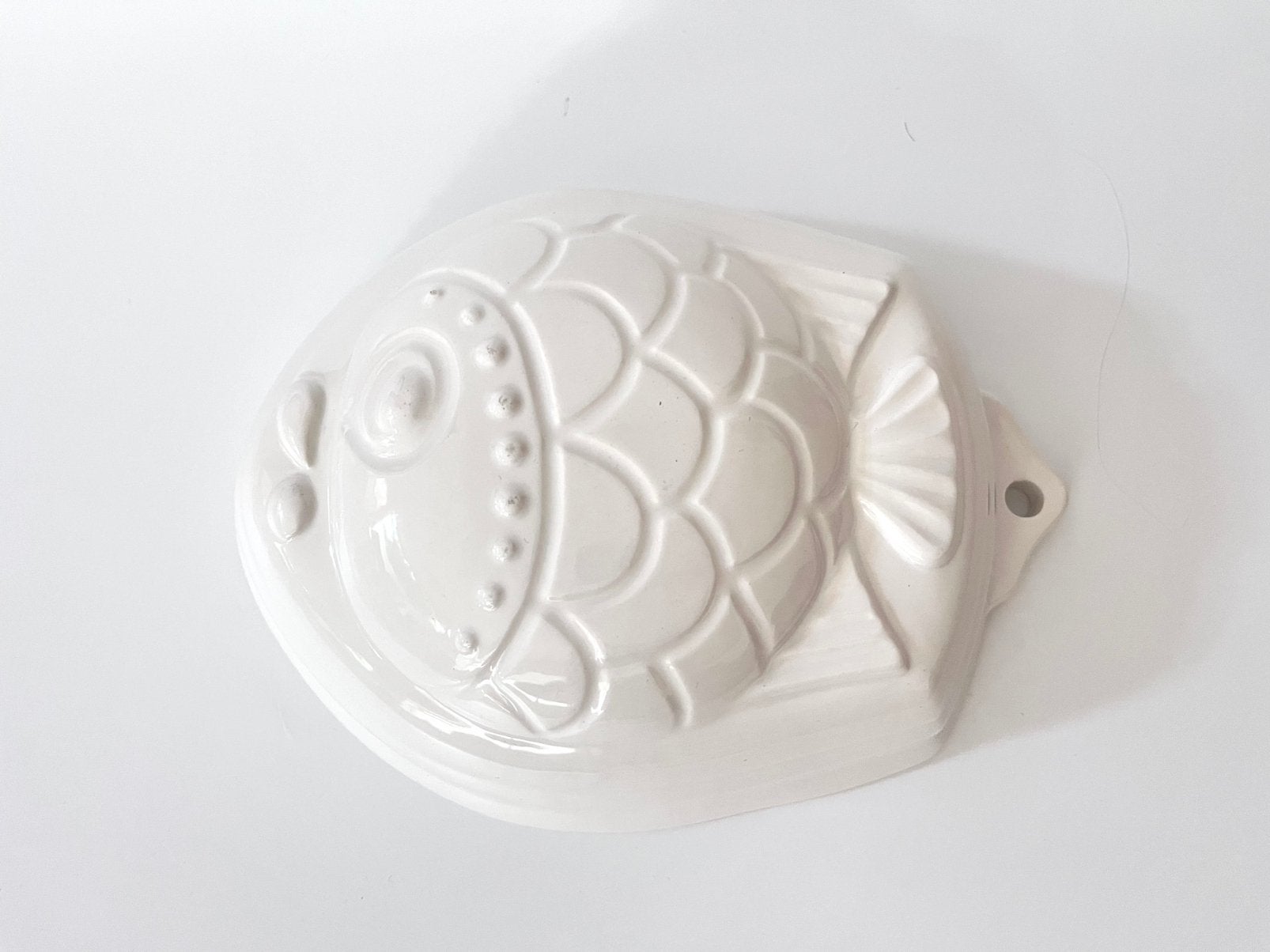 Vintage wit keramiek puddingvorm vis, Ophalen of Verzenden