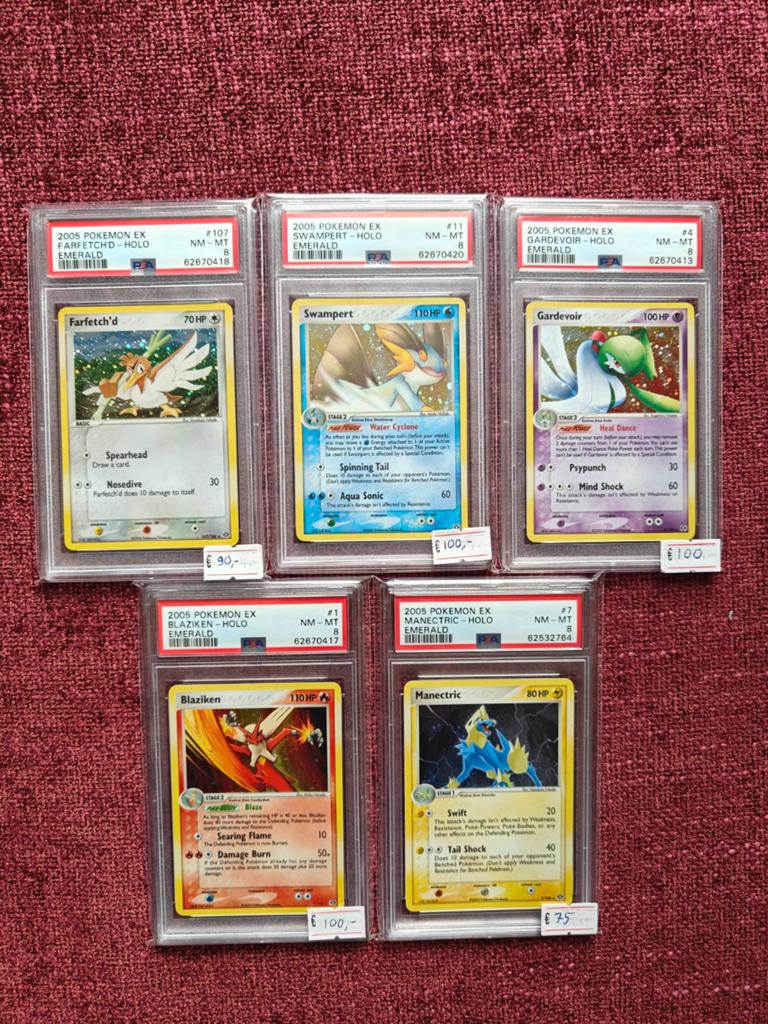 Pokemon EX Emerald PSA 8 Kaarten, Ophalen of Verzenden, Zo goed als nieuw, Meerdere kaarten, Foil