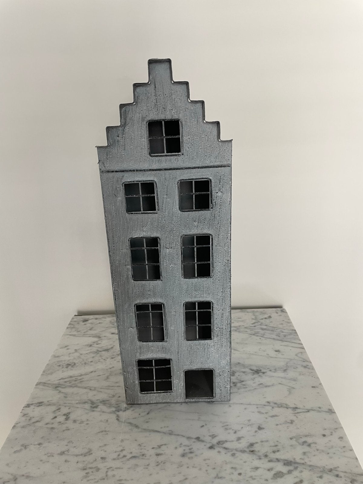 Lifestyle Amsterdams grachtenpand kaarsenhouder, Ophalen, Zo goed als nieuw, Zilver, Metaal