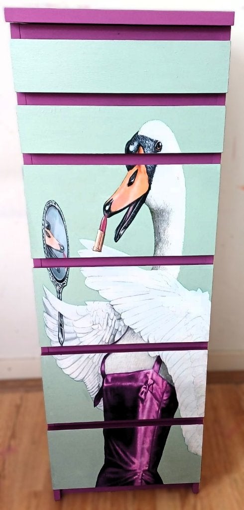 Prachtige roze kaptafel meubel, ladekast, halkast "Zwaan", Ophalen of Verzenden, Zo goed als nieuw, 50 tot 100 cm, Minder dan 100 cm