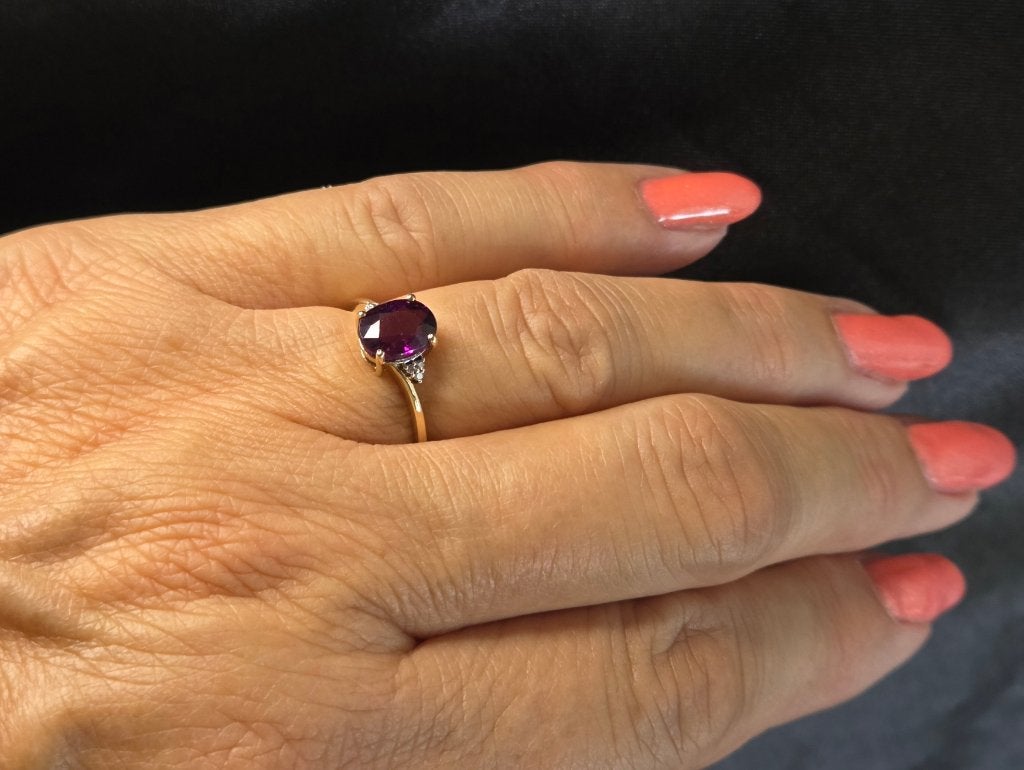Gouden Vintage ring edelsteen toermalijn en diamant.2026/627, ., Paars, Ophalen of Verzenden, Zo goed als nieuw