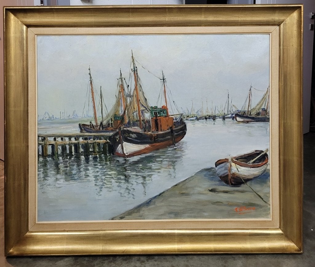 Fernand WILMAERS, havengezicht op doek, Antiek en Kunst, Kunst | Schilderijen | Klassiek, Ophalen, Origineel werk, Olieverf, Doek