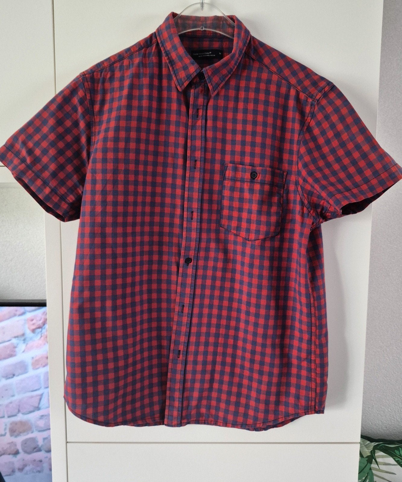 Geruit overhemd korte mouw rood/donkerblauw maat M, Kleding | Heren, Overhemden, Ophalen, Halswijdte 39/40 (M), Gedragen, Ceder Wood State