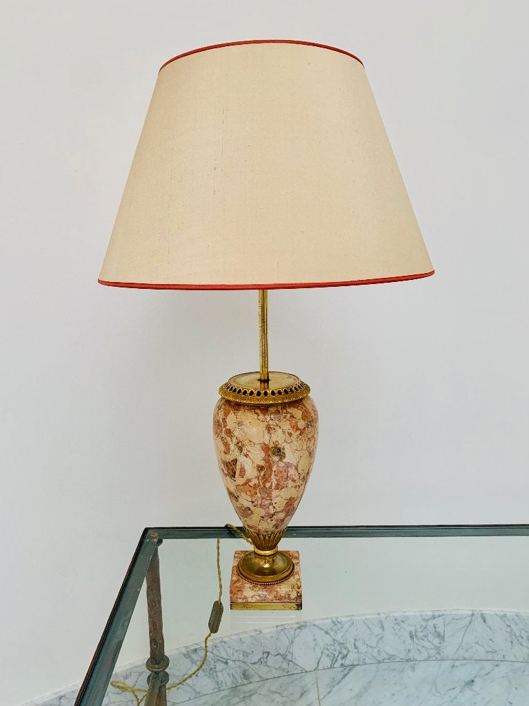 Antieke breche marmer urn tafellamp met bronzen monturen, Ophalen