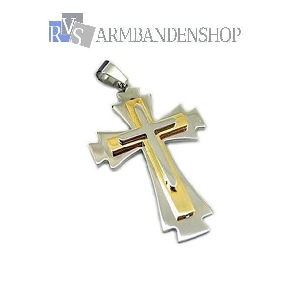rvs kruis kruisje + ketting rvs goud glimmend staal, Overige materialen, Nieuw, Ophalen of Verzenden, Kruis of Symbool