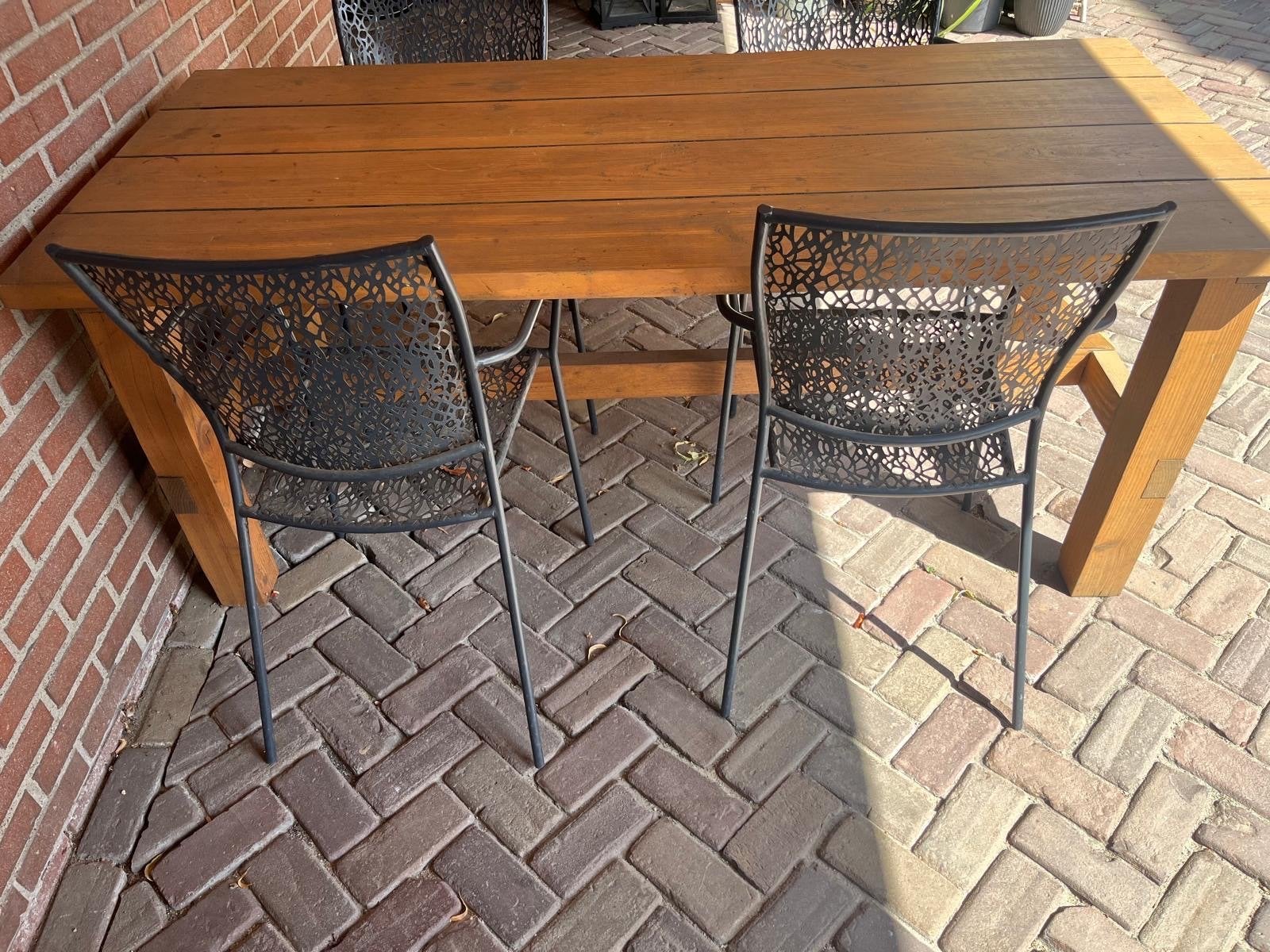 Douglas tuintafel 177x80x75 cm met stoelen, Tuin en Terras, Tuintafels, Ophalen, Gebruikt, Rechthoekig, Hout