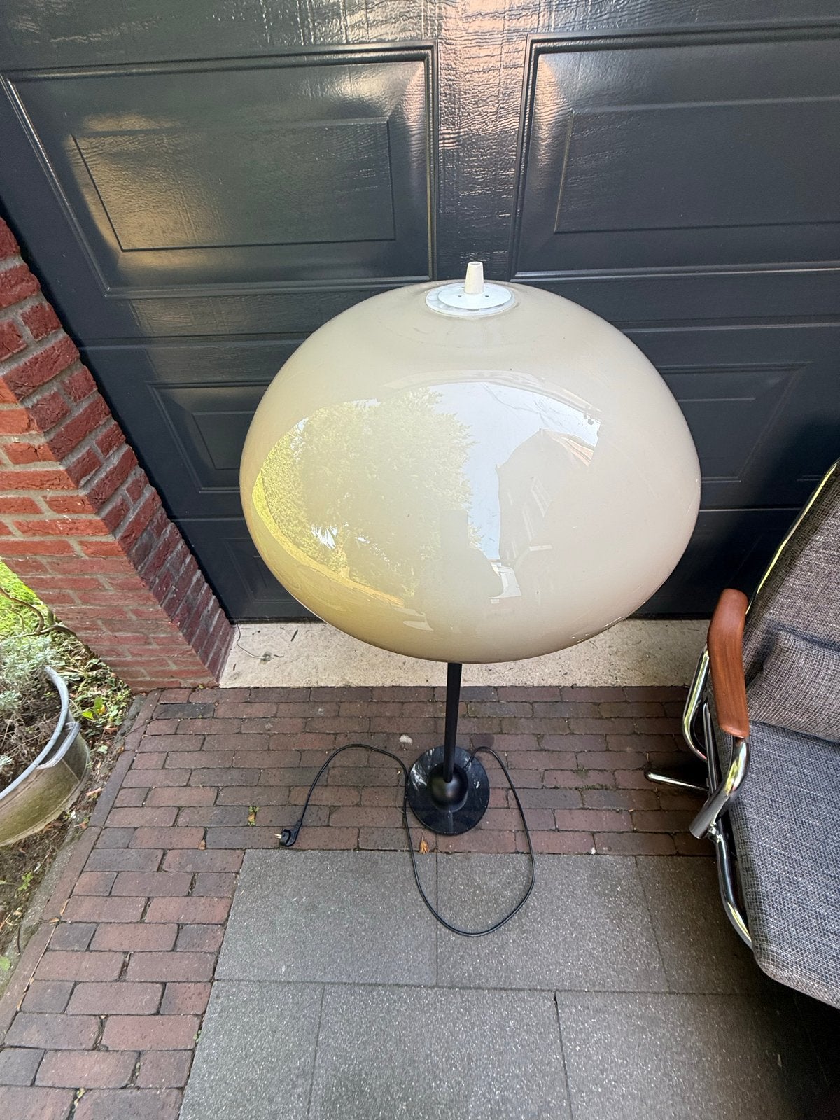 Samengestelde Mushroom Vloerlamp met Marmeren Voet, Ophalen, Gebruikt, E27 (groot), Gijpsvintage