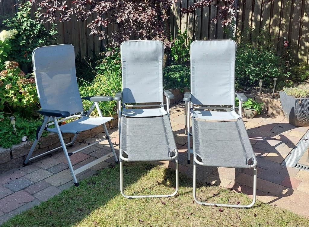 Camping, ligstoelen met voetenbedje, Caravans en Kamperen, Kampeermeubelen, Ophalen, Gebruikt, Campingstoel