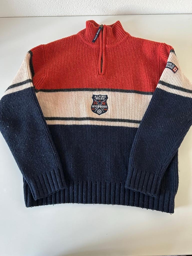 River Woods Lamswollen Trui - Rood, Beige, Blauw, Maat 48/50 (M), Ophalen of Verzenden, River Woods, Gedragen