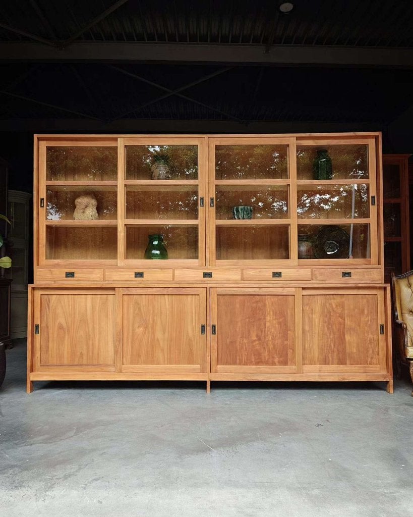 Grote schoolkast gemaak van teakhout - 300cm breed #0849, Gebruikt, -, 200 cm of meer, -