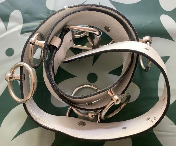 Leuk wit leren Bijenkorf heupceintuur met metalen ringen, 80 tot 90 cm, 3 tot 5 cm, Heupriem, Ophalen of Verzenden