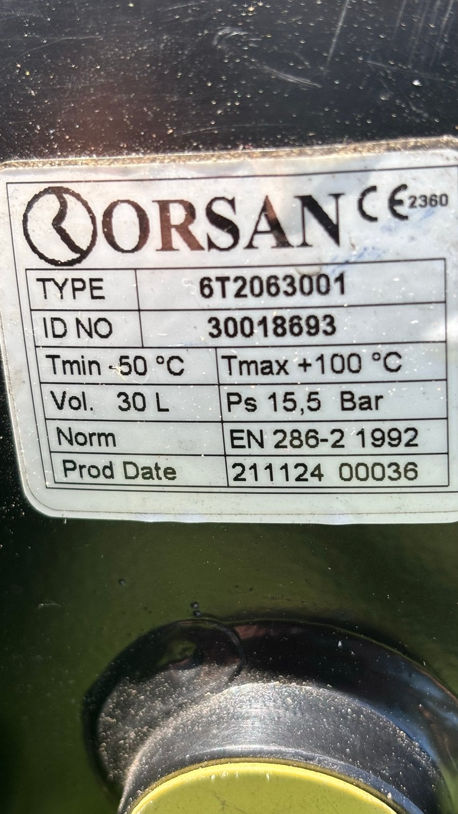 Orsan 30L Luchtketel - Nieuw. Afmetng: 100 bij 20 cm, 10 bar of meer, Nieuw, Ophalen of Verzenden, Minder dan 200 liter/min