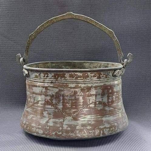 Antieke 19e eeuw koperen emmer koperen ketel boerderij pot, Antiek en Kunst, Ophalen of Verzenden, Koper