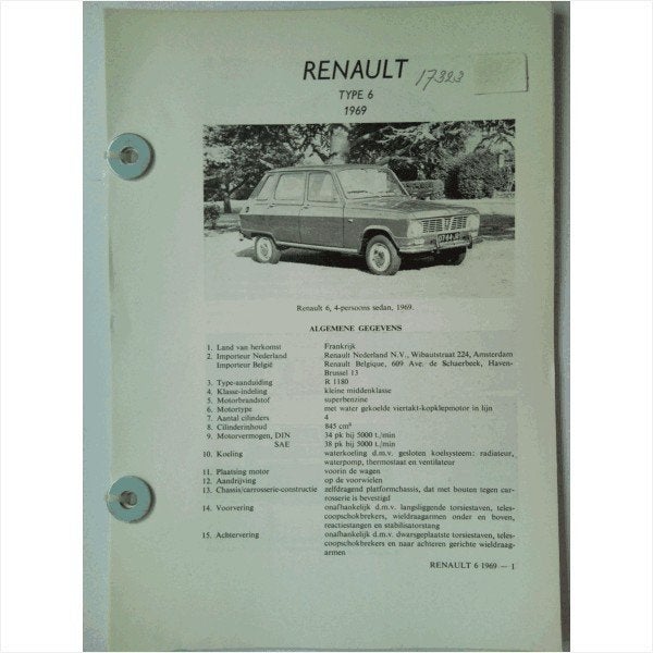 Renault 6 Vraagbaak losbladig 1969 #2 Nederlands, Ophalen of Verzenden, Gelezen, Renault