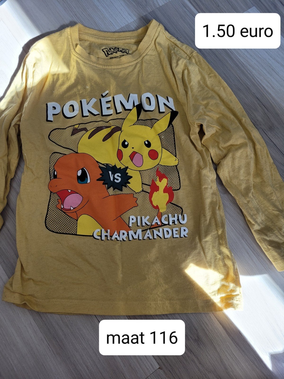 Pokémon Longsleeve Pikachu Charmander Maat 116, Gebruikt, Pokemon, Ophalen of Verzenden, Shirt of Longsleeve