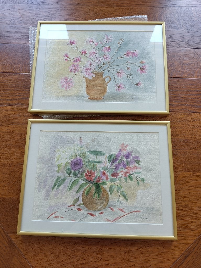 Schilderijen bloemen in pot, Overige stijlen, Ophalen, Bloemen, Achter glas