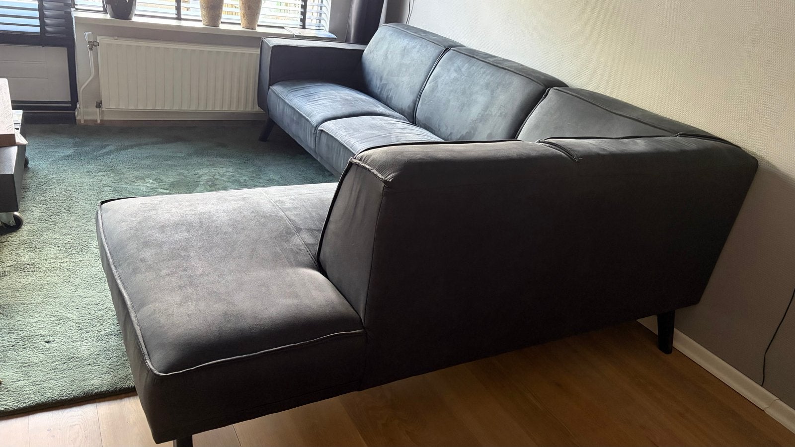 Antraciet Grijze hoekbank, zgan., Ophalen, 250 tot 300 cm, Gebruikt, 100 tot 125 cm