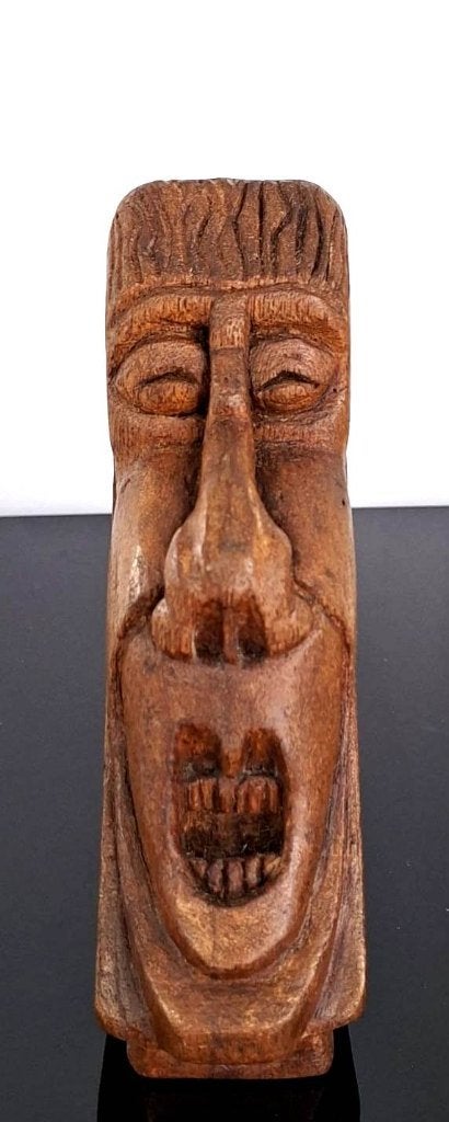 Prachtig Art Deco Houten Beeld “Gaper Grotesk”, Art deco, Ophalen of Verzenden, Handgemaakt, Beeld