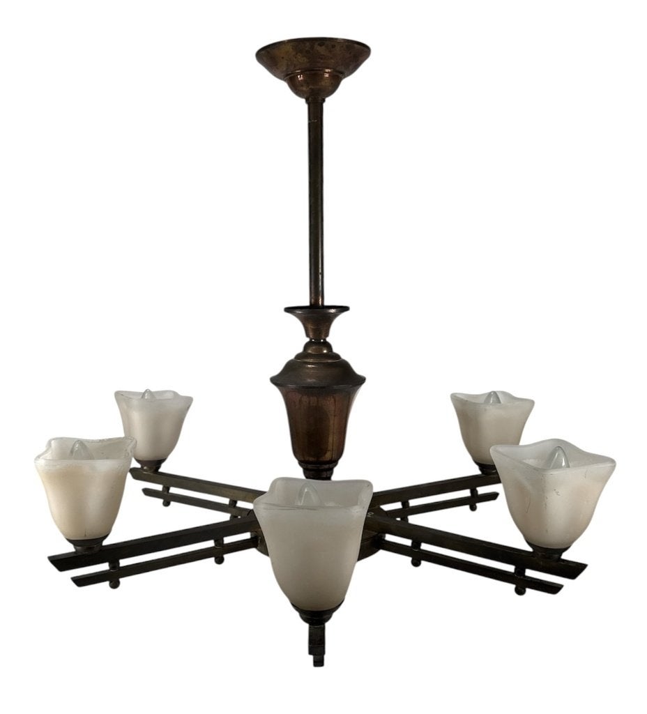 398. Art Deco kroonluchter met opaalglazen kapjes - ca. 1930, Ophalen