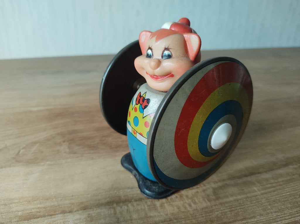 Oud blikken opwind speelgoed clown met parasol, Antiek en Kunst, Antiek | Speelgoed, Ophalen of Verzenden