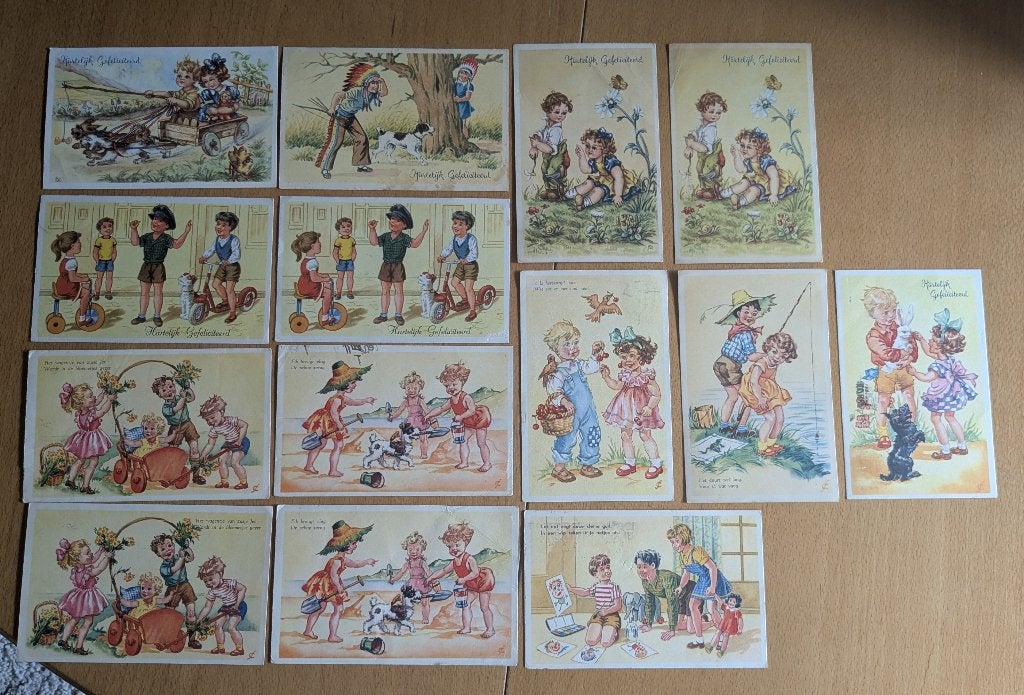 Collectie Oude Ansichtkaarten Kinderafbeeldingen (14 stuks), Ophalen of Verzenden, 1940 tot 1960, Gelopen, Kinderen