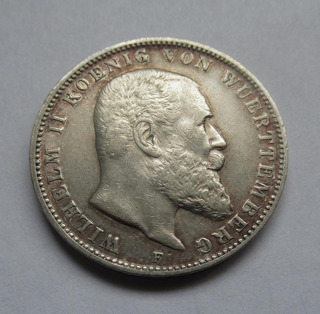 Württemberg 3 mark 1908, Verzenden, Duitsland, Zilver
