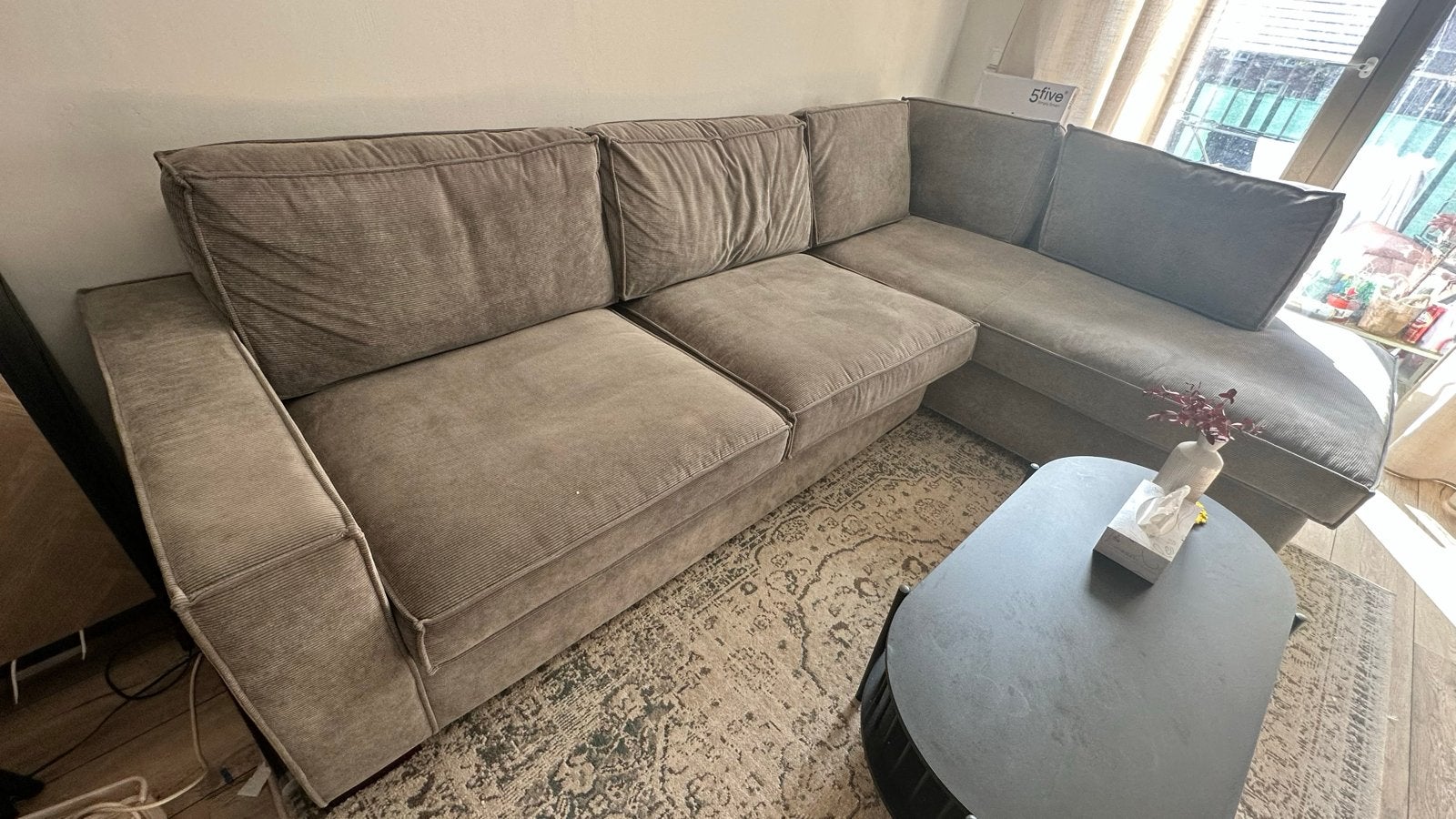 Thomas (WOOOD) hoekbank ribstof, Huis en Inrichting, Banken | Bankstellen, Ophalen, 250 tot 300 cm, Gebruikt, 100 tot 125 cm