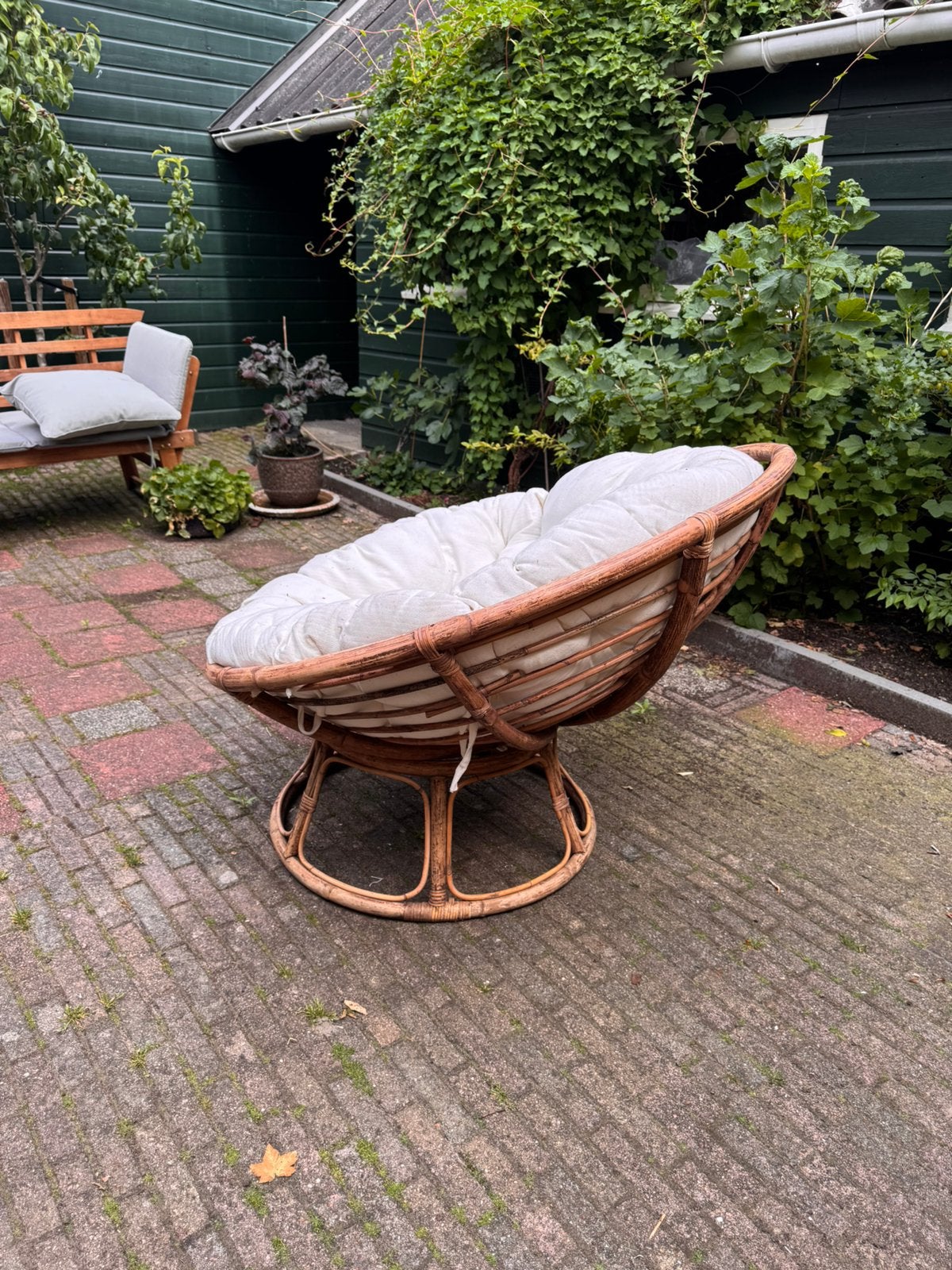 Ronde stoel Rotan Papasan met kussen, Ophalen, Gebruikt, Rotan