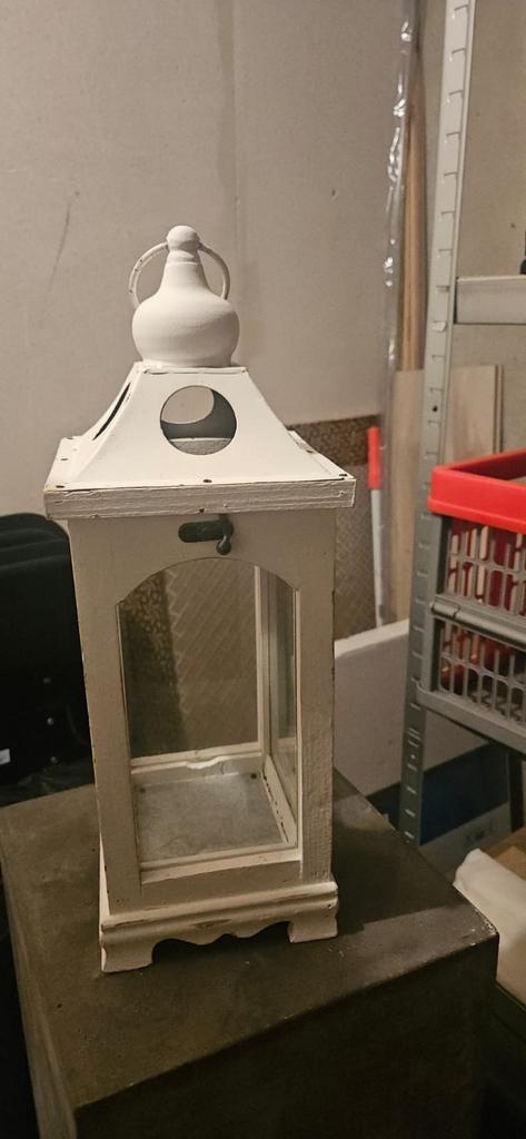 Witte decoratieve lantaarn, Ophalen, Hout, Gebruikt, Landelijk