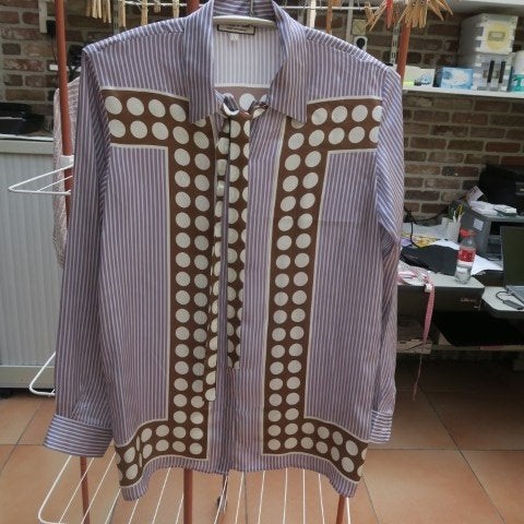 Blouse zijde lila print bollen halslint Paul&Joe mt 42-44, Overige kleuren, Maat 42/44 (L), Nieuw, Ophalen of Verzenden