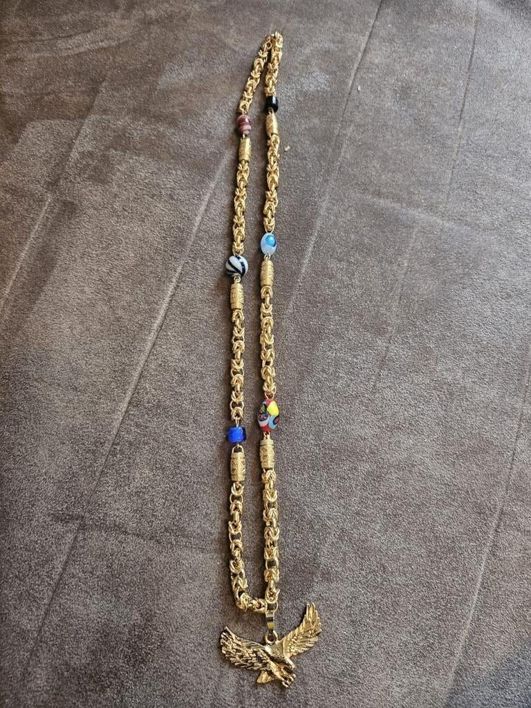 Alla kondre ketting met adelaar hanger en kralen, Met hanger, Gebruikt, Ophalen of Verzenden, Goud