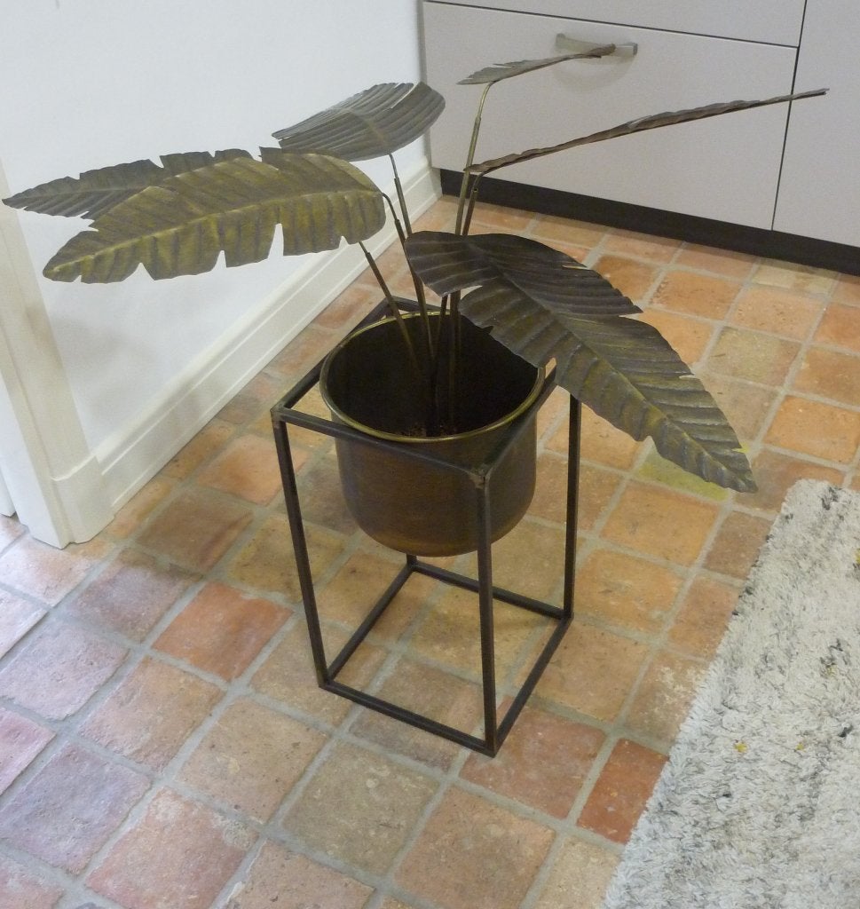 PTMD gouden metalen plant met standaard en pot, Ophalen of Verzenden, Zo goed als nieuw, Goud, Metaal