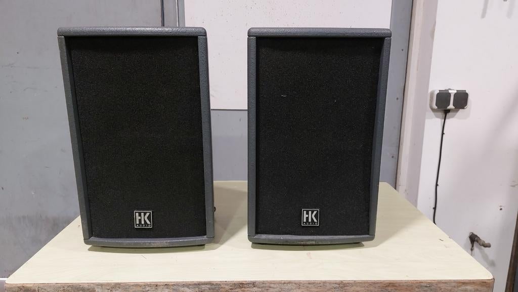 HK Audio L.U.C.A.S. Satellite 8 inch top speakers, Gebruikt, 120 watt of meer, Front, Rear of Stereo speakers, Ophalen
