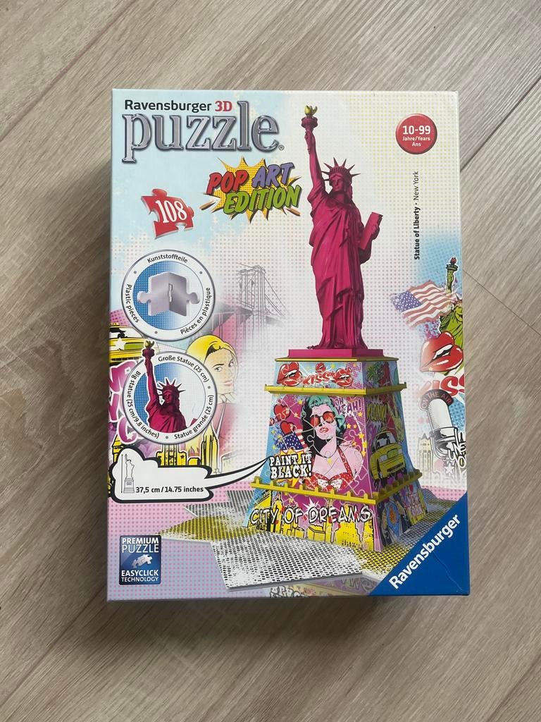 Ravensburger 3D Puzzel Vrijheidsbeeld Pop Art Edition 108, Ophalen, Minder dan 500 stukjes, Zo goed als nieuw, Rubik's of 3D-puzzel