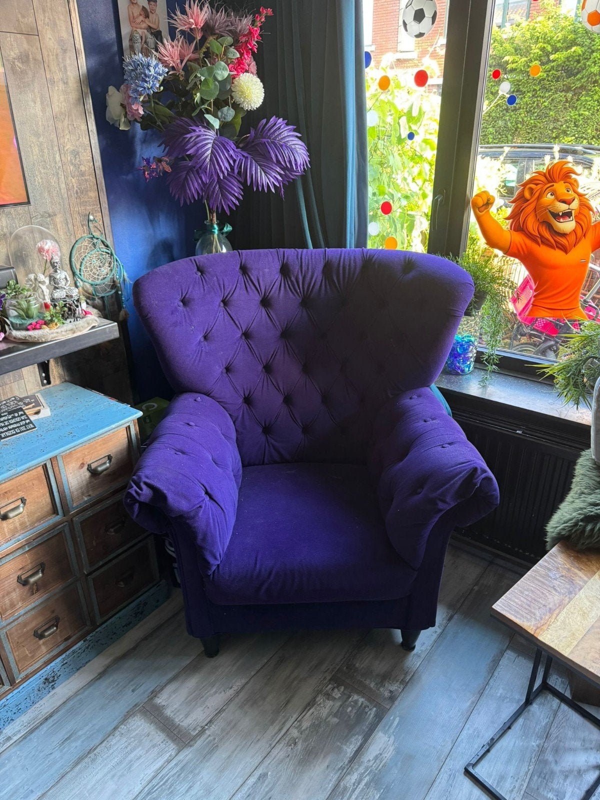 Paarse Chesterfield Fauteuil - Comfortabel en Stijlvol, Gebruikt, 75 tot 100 cm, Ophalen of Verzenden, Chesterfield, Klassiek, Eclectisch