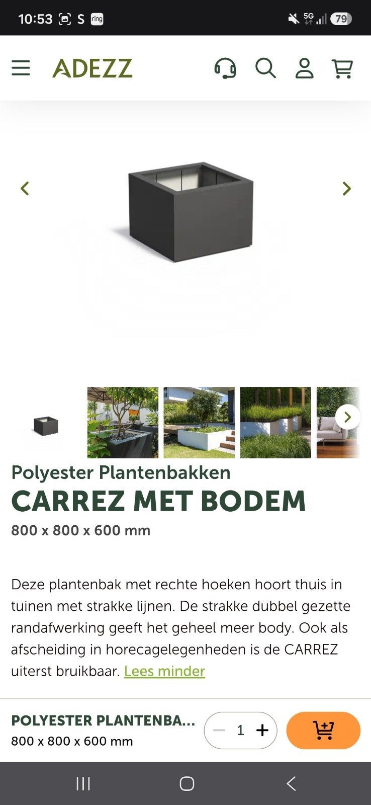 2x nieuwe ADEZZ Carrez plantenbak 80x80x60 antraciet, nooit, Tuin en Terras, Bloembakken en Plantenbakken, Ophalen, Kunststof