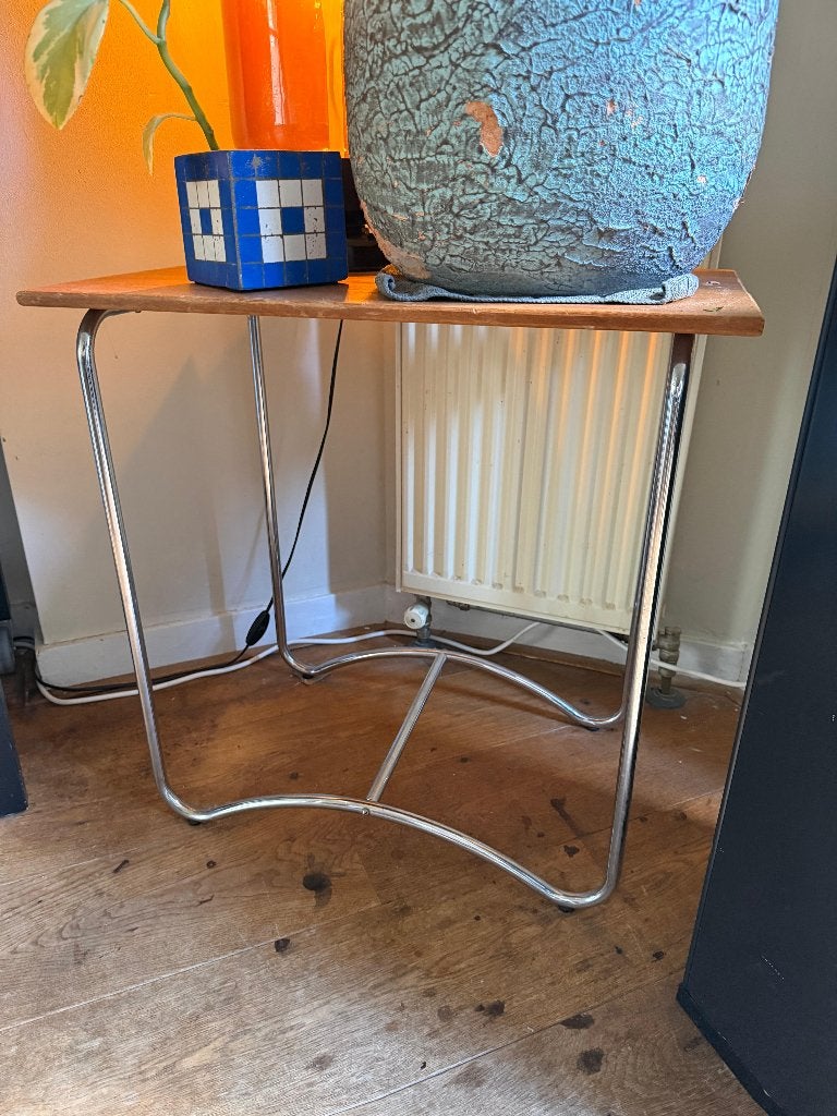 Sidetable Bauhaus-stijl, Ophalen, Bauhaus, buisframe, chroom, hout, Gebruikt, 50 tot 100 cm