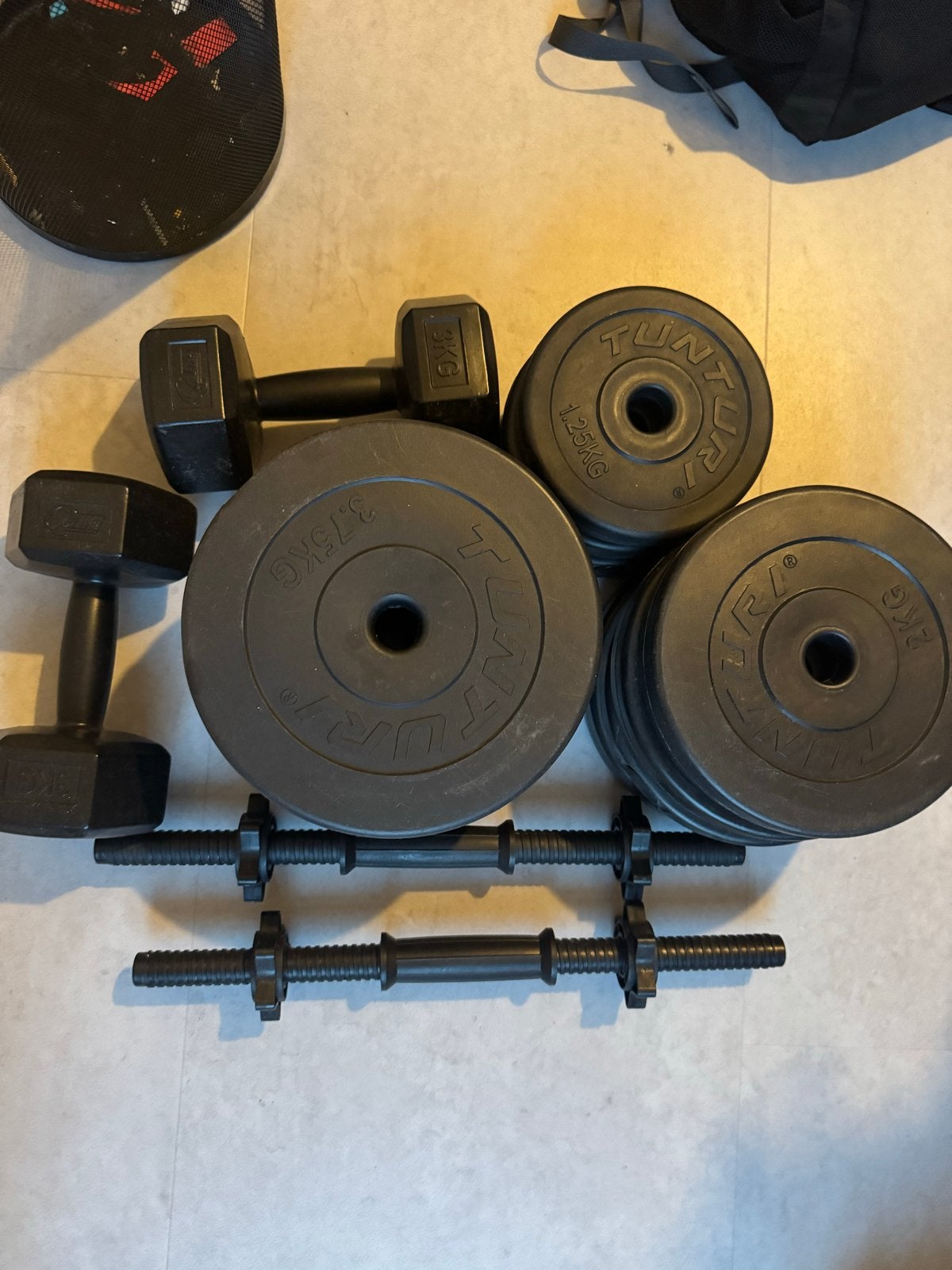 Tunturi Halterset met schijven en dumbbells, Sport en Fitness, Ophalen, Gebruikt, Armen, Halterset