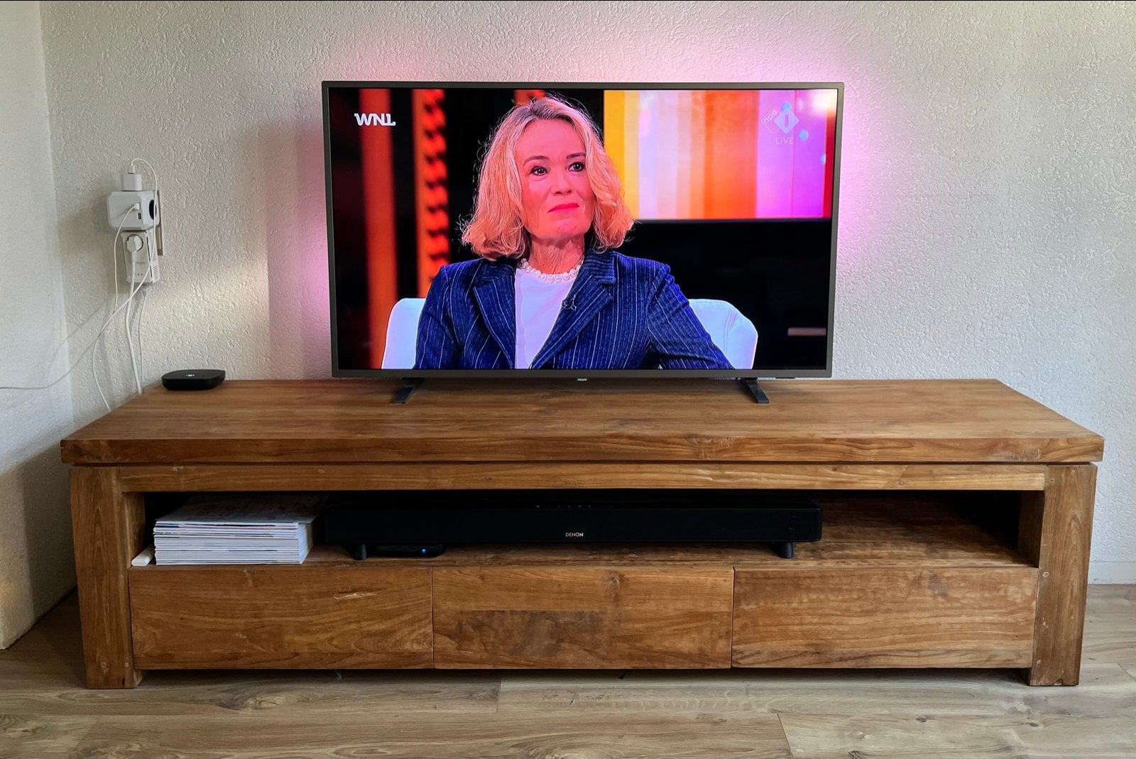 Teakhouten reclaimed wood TV meubel, Ophalen, Gebruikt, Teakhout, 200 cm of meer
