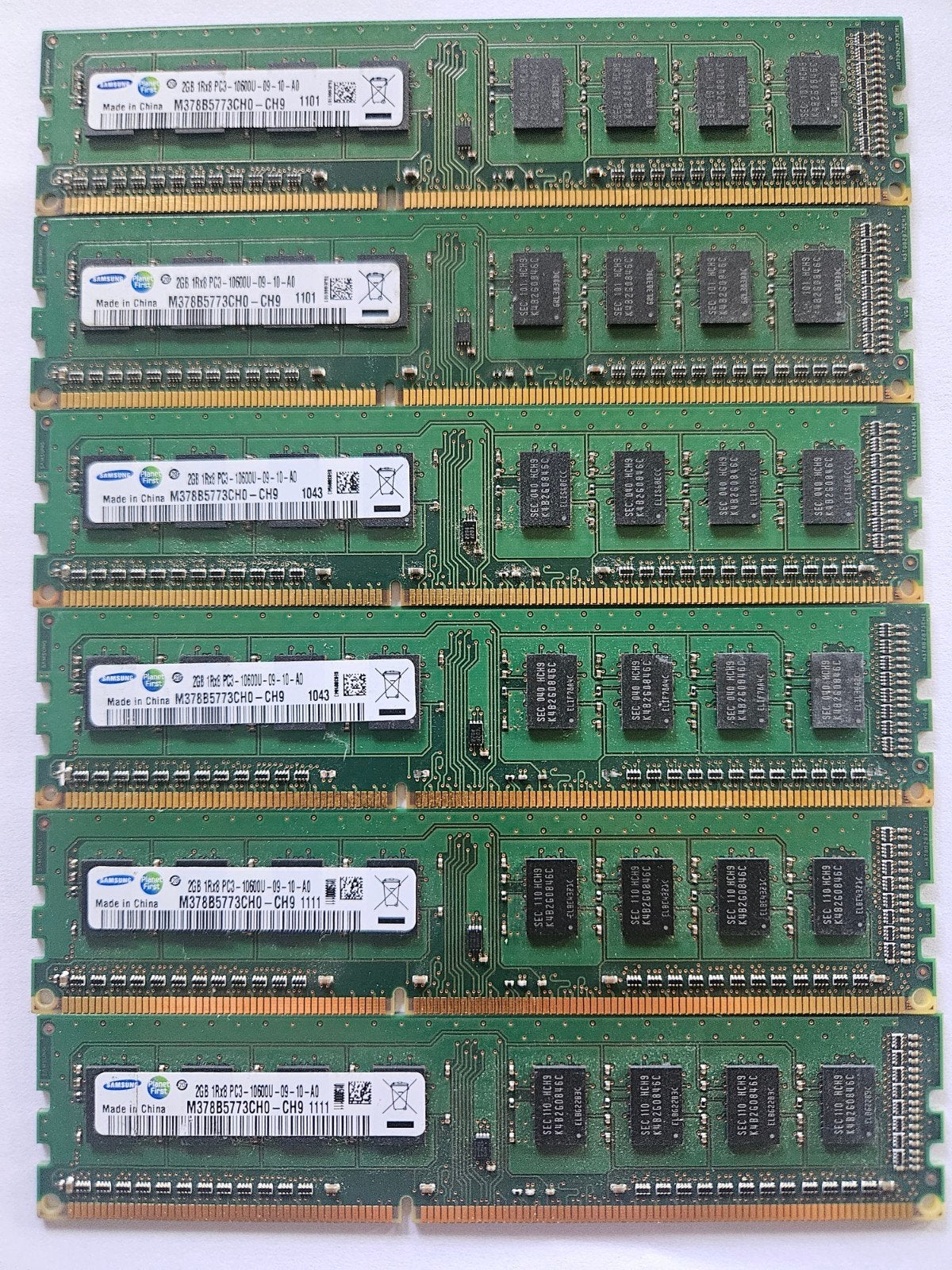 6x Samsung 2GB DDR3 RAM – 12GB totaal, DDR3, Ophalen of Verzenden, Desktop, 2 GB