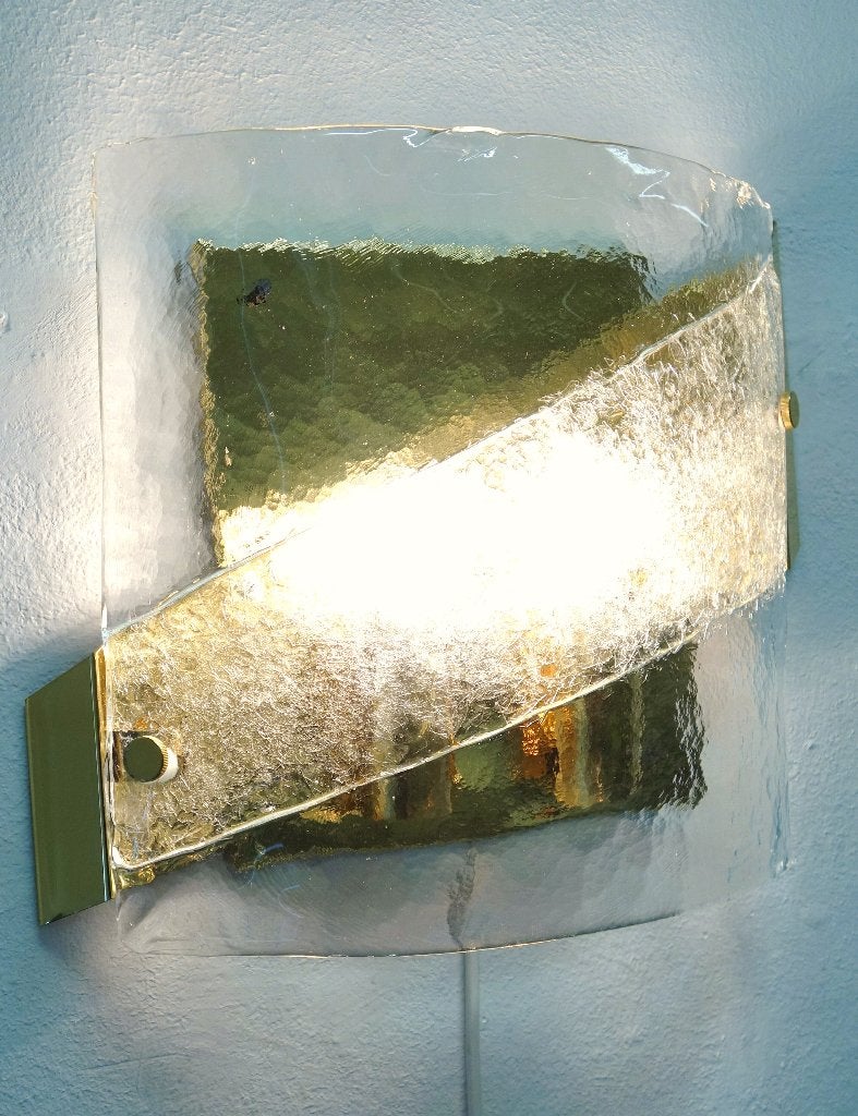 Vintage wandlamp ijsglas messing Kalmar Leuchten 60's, Ophalen of Verzenden, Gebruikt