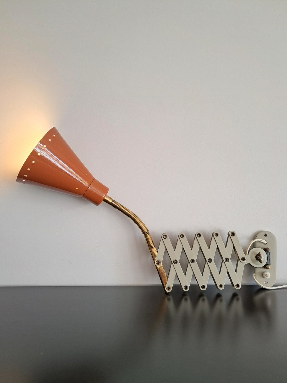 Vintage harmonica wandlamp, schaarlamp, jaren 60, Philips, Ophalen of Verzenden, Gebruikt, Metaal, Mid Century Modern