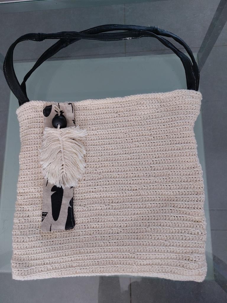 Zelfgehaakte handtas veer, Ophalen of Verzenden, Nieuw, Beige, Handtas